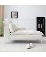 Upholstered Chaise Lounge with Armrest & Pillow, for Indoor Living Spaces (Beige)