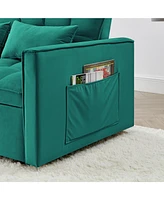 54.33 inch versatile foldable sofa bed in 3 lengths, modern sofa sofa sofa velvet pull-out bed, adjustable back (Green)