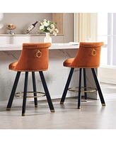 Velvet Bar Chairs with Pull-Out Footrest and Detachable Loop (Set of 2)