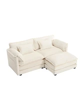 Chenille fabric, removable armrests with side pockets, high density sponge filling, oversized double sofa with footstool