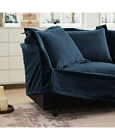 Modern 3-Seat Sofa: Armless, Modular, Deep Seat, Chenille Fabric (Blue)