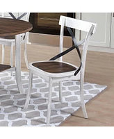 Elegant Round Dining Set with Antique White Base and Rich Walnut Top