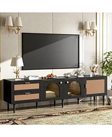 Rattan Tv Stand with 3 Cabinets & Led Light