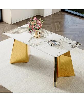 Pandora Sintered Stone Dining Table (63"x31.5x30") with Golden Butterfly Legs