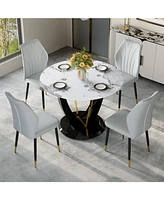 Pandora Marble Dining Table and Grey Pu Chairs with Widened Backrests