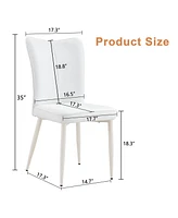 Modern Dining Chairs, White Upholstery and Metal Legs, Cream-Style, 6 Pieces
