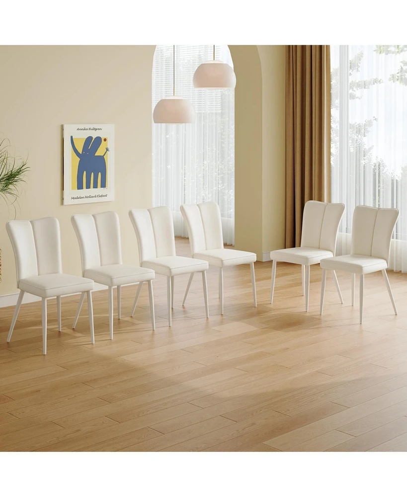 Modern Dining Chairs, White Upholstery and Metal Legs, Cream-Style, 6 Pieces