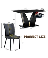 Luxurious Black and Gold Glass Dining Set (6 Chairs)