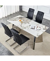 Luxurious Pandora Sintered Stone Table with Butterfly Legs & Black Pu Chairs