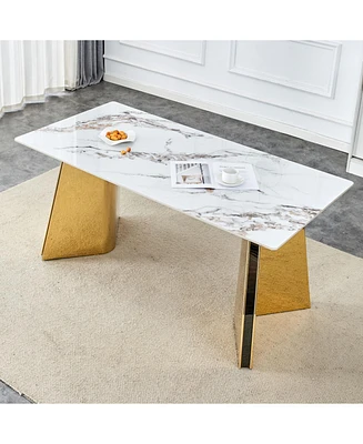 Luxurious Cold Jade Slab Dining Table (63"x31.5"x30") with Butterfly Legs