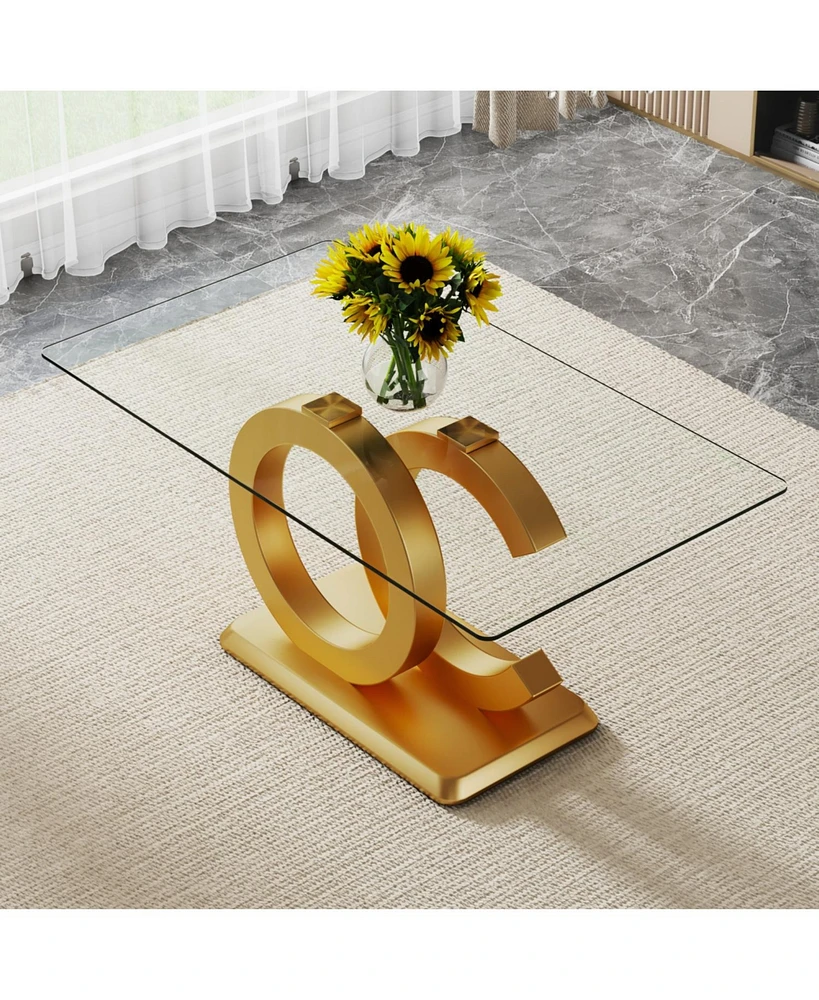 Modern Glass Dining Table for 6-8, Rectangular, Gold Base