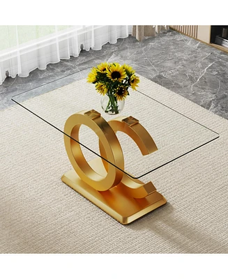 Modern Glass Dining Table for 6-8, Rectangular, Gold Base