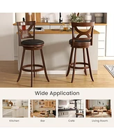 Swivel Bar Stools Set of 2 with Soft Cushion and Elegant Hollow Backrest