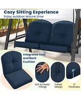 2-Person Outdoor Porch Swing with A-Shaped Metal Stand and Adjustable Canopy