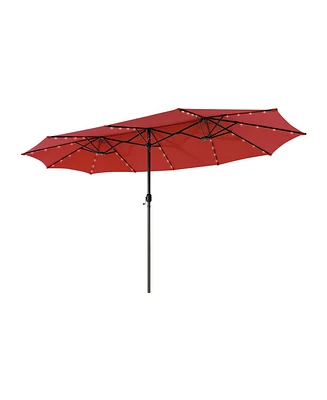 15 Feet Twin Patio Umbrella with 48 Solar Led Lights
