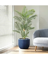 LuxenHome Ribbed Bowl Round Ceramic Decorative Planter Pot