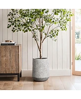 LuxenHome Speckled Gray and Off-White Textured Round Tapered -Inch Tall MgO Planter