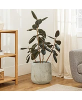 LuxenHome 2-Piece Marble Off-White Ribbed Texture MgO Planter Set, Indoor and Outdoor