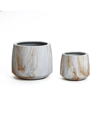 LuxenHome 2-Piece Marble White with Brown Ribbons Texture MgO Planter Set, Indoor and Outdoor