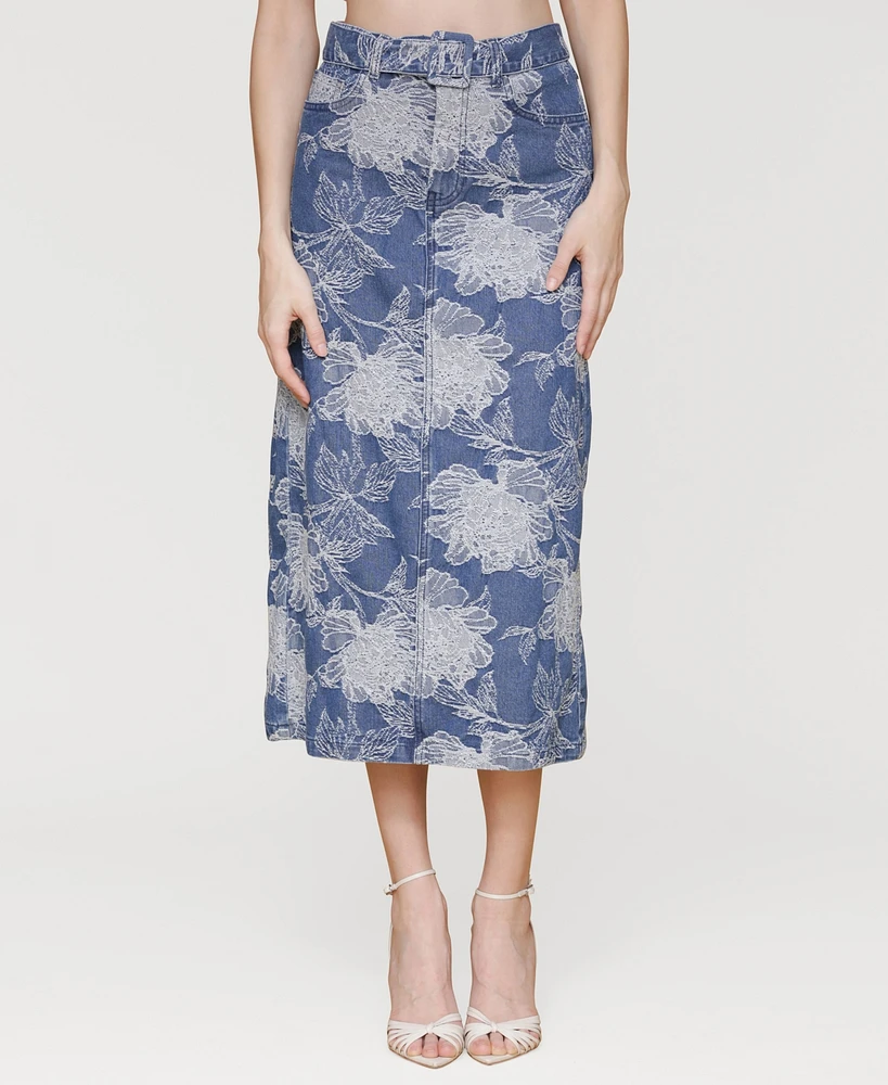 Avec Les Filles Women's Floral Denim Maxi Skirt
