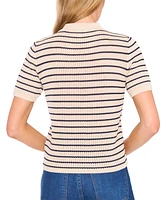 CeCe Women's Striped Short-Sleeve Polo Sweater