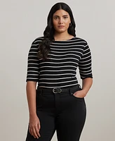 Lauren Ralph Plus Striped Cotton Boatneck T-Shirt