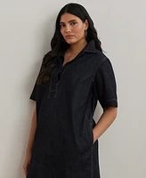 Women's Plus Short-Sleeve Denim Cotton Shift Dress