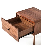 Modern Mid Century Walnut Nightstand with Single Drawer