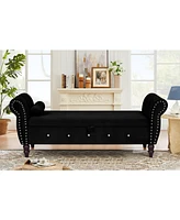 Velvet Storage Ottoman Bench with Crystal Buckle and Solid Wood Legs