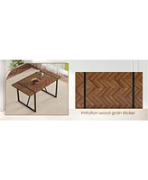 Retro Rectangular Dining Table - Textured Top, Black Metal Legs