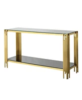 Modern glass top mirror gold stainless steel console table for living room