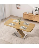 Retractable Dining Table, Wood Color, Seats 4-6, Cross Base
