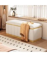 Linen Fabric Upholstered+Solid wood frame Bench with Large Storage Space for the Living Room, Entryway and Bedroom,Beige,( 40''x16''x17'' )