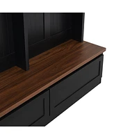 Farmhouse 4-in-1 Hall Tree with Wood Grain Bench, Mudroom Versatile Coat Rack with 2 Large Drawers, Large Entrance Organizer with 6 Black Hooks for Ha