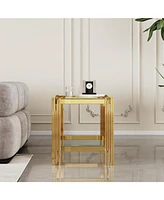 Top and Bottom Double Layer Tempered Glass End Table and Mirror Finished Stainless Steel Frame