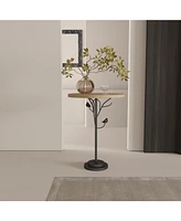 Modern Round Side Table for Small Spaces, Metal Leg, Natural