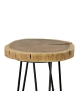 Iron and Solid Wood End Table – Round Accent with Industrial Charm Durability