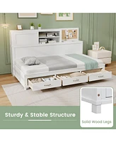 Gymax Twin Size Daybed w/ 3 Drawers Wooden Sofa Bed Frame w/ Storage Shelves