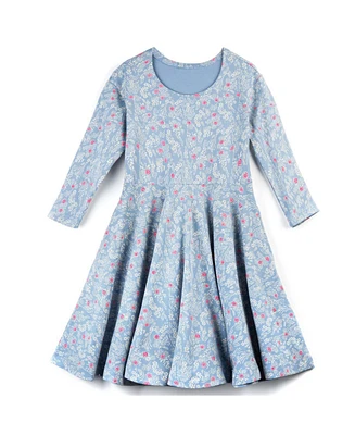 Mightly Toddler Girls Fair Trade Organic Cotton Print 3/4 Sleeve Twirl Dress