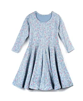 Mightly Toddler Girls Fair Trade Organic Cotton Print 3/4 Sleeve Twirl Dress