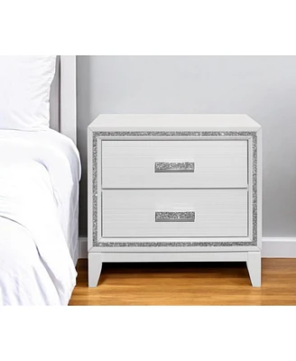 2-Drawer Faux Crystal Bling Nightstand – Glam Bedside Table with Storage