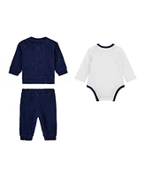 Guess Baby Boys 3-Piece Long Sleeve Bodysuit, Jacquard Zip-Up Sweatshirt, and Pants Set