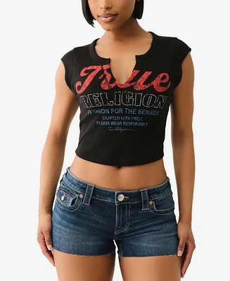 True Religion Women's Vintage Tr V Notch Rib Top