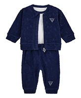 Guess Baby Boys 3-Piece Long Sleeve Bodysuit, Jacquard Zip-Up Sweatshirt, and Pants Set