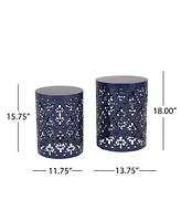 Elegant Iron Cut Side Table Set with Cylindrical Structure