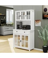 71" Pantry Cabinet w/ Microwave Counter, Adjustable Shelves - White