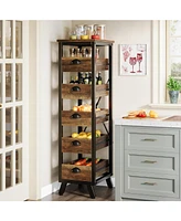 Tribesigns Wood Fruit and Vegetable Storage Rack Set of 2, 5-Tier Narrow Snack Stand Kitchen Stand Fruit Basket, Pull-Out Utility Organizer for Kitche