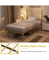 Gymax Twin Size Platform Bed Frame Heavy-duty Metal Bed Frame w/Sturdy Metal Slat Support