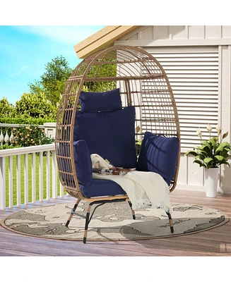 Oversized Wicker Egg Chair w/ Cushion & Pillow