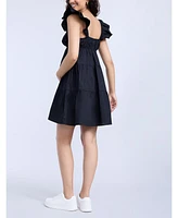 Motherhood Maternity V Neck Flutter Sleeve Tiered Mini Dress